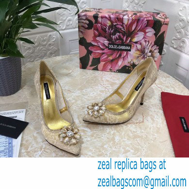 Dolce  &  Gabbana Heel 10.5cm Taormina Lace Pumps Gold with Crystals 2021